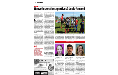 Golbey : Nouvelles sections sportives à Louis Armand